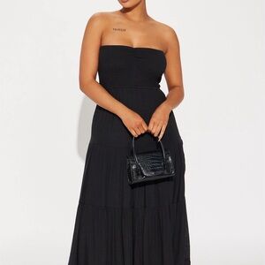 Fashion Nova Black Strapless Tiered Maxi Dress